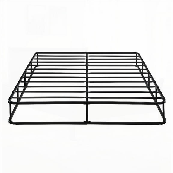 Queen Size Black Metal Platform Bed Frame with Textured Fabric Cover for Bedroom