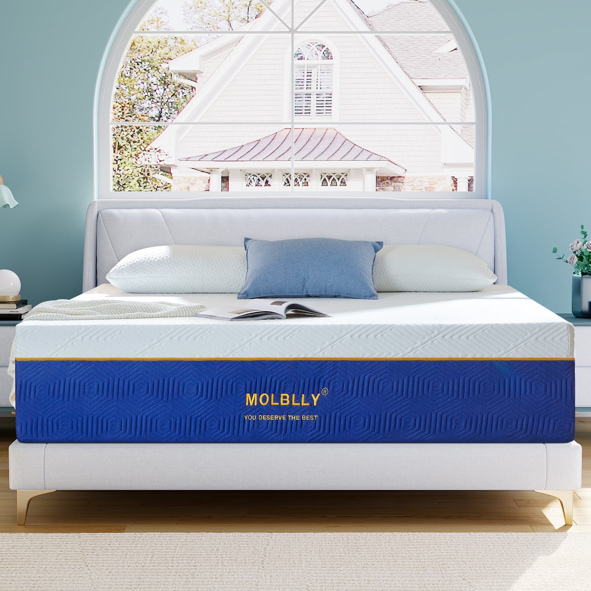 Queen Mattress,Molblly 14 Inch CoolingGel Memory Foam Mattress in a