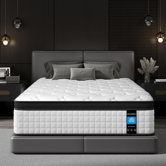 Queen Mattress 12 inch, UHOMEPRO Queen Size Mattress in a Box, Gel Memory Foam and Wrapped Pocket Hybrid Spring Mattress, Medium Firm, Zoned Pressure Relief, Enhanced Edge Support, CertiPUR-US