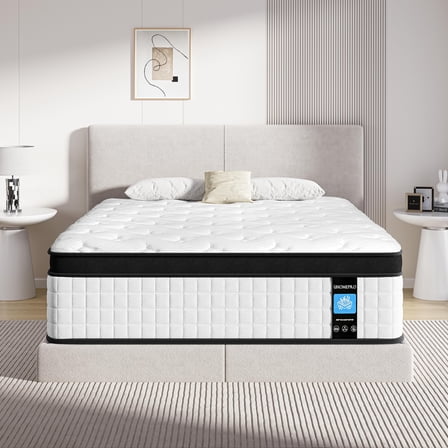 Queen Mattress, UHOMEPRO 12" Hybrid Gel Memory Foam Mattress in a Box, Individually Wrapped Pocket Coils, Cool Queen Size Mattress with Zoned Pressure Relief and Edge Support, Medium Firm, Black