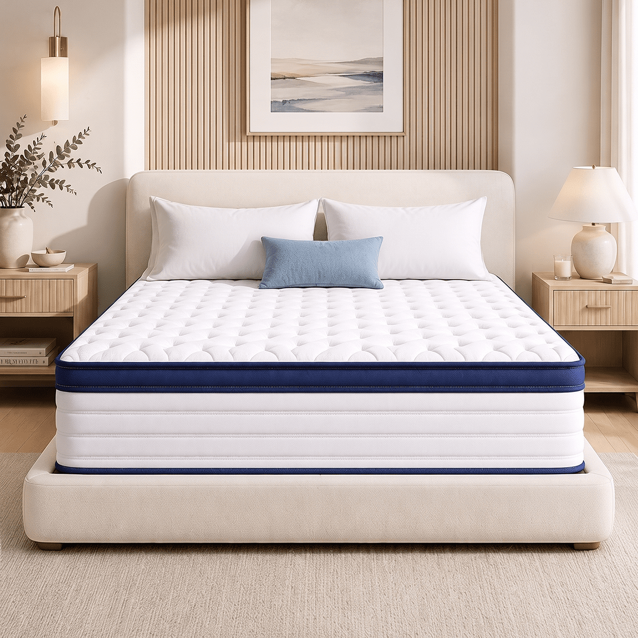 Queen Size Mattress with Balanced Medium Feel, UHOMEPRO 12 Inch Hybrid Mattress with Gel Memory Foam in a Box, Colchon Queen Size with Motion Isolation & Strong Edge Support, Blue