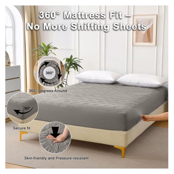 Queen Mattress Protector, Grid Ultrasonic Waterproof Bed Cover - Hypoallergenic, Dust Mite Proof - Cooling & Breathable - Fits 10-18 Inch Deep Mattresses
