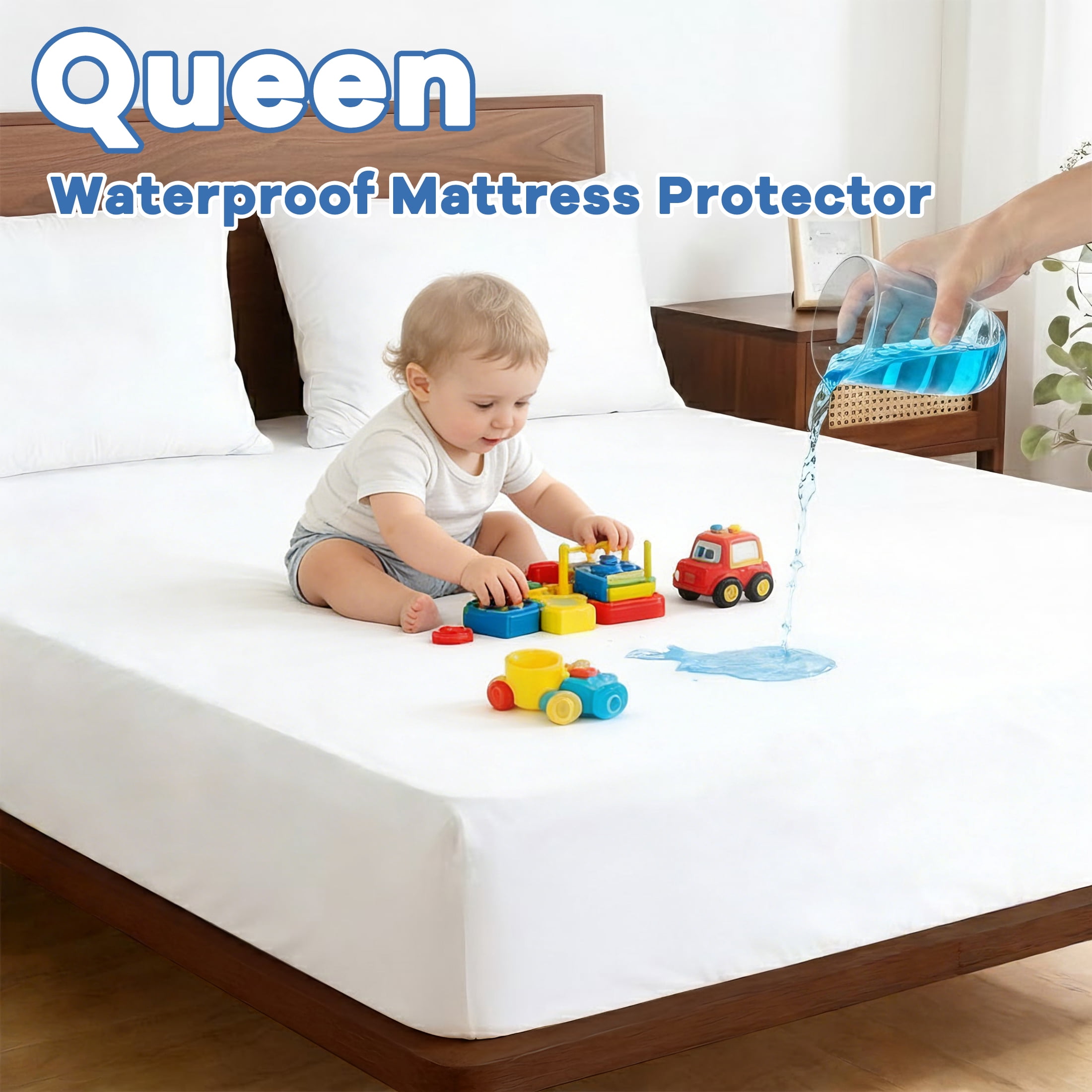 CISILOV Queen Size Waterproof Mattress Protector, Soft Microfiber Noiseless Waterproof Mattress Cover, Deep Pocket Fits 2-10 Inch Mattress, Hypoallergenic Bed Mattress Protector for Kids Pets