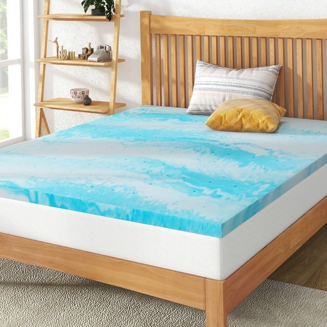 Queen GelInfused Cooling Memory Foam Mattress Topper, 3 inch Blue