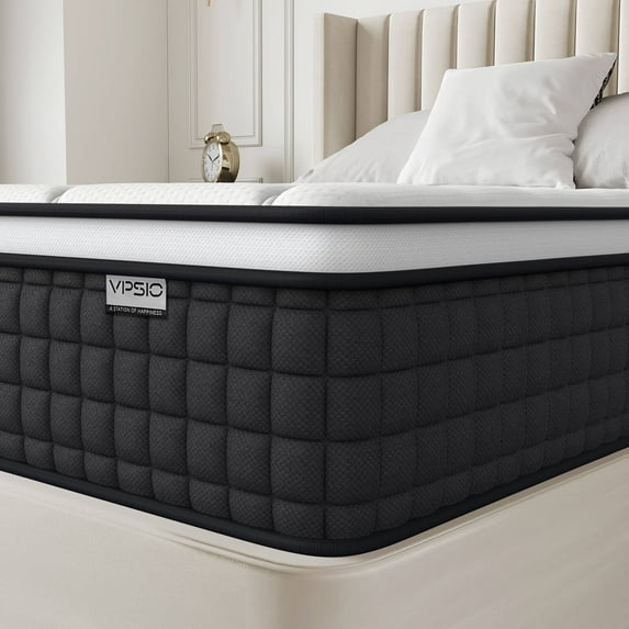 Queen Mattress, VPSIO 10 inch Hybrid Mattress with Fiberglass Free, Memory Foam, Breathable Euro Pillow Top Mattress for Cooler Sleep Supportive & Pressure Relief, Medium Firm