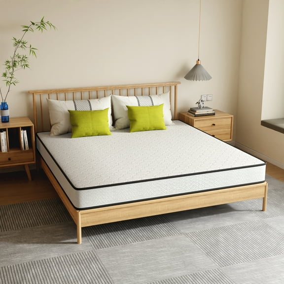 Queen Mattress with Innerspring, 6 Inch Gel Memory Foam Mattress for Cool Sleep Pressure Relief Breathable Mattress Medium Firm, White