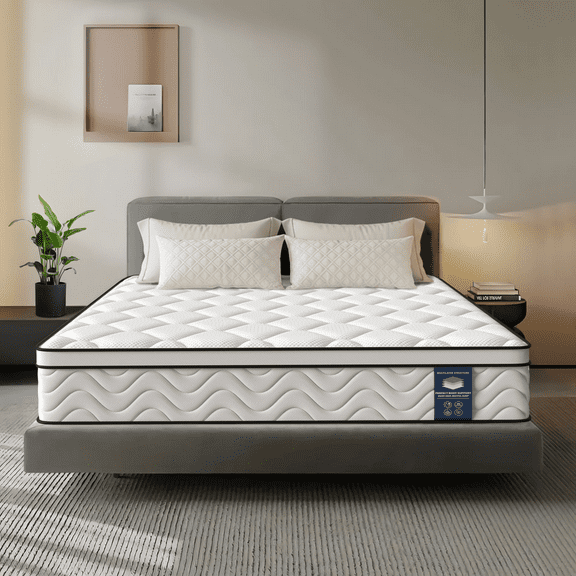 Gibaha 12" Queen Mattress, Gel Memory Foam and Pocket Spring Hybrid Mattress in a Box, Medium Firm, Pressure Relief, Adult