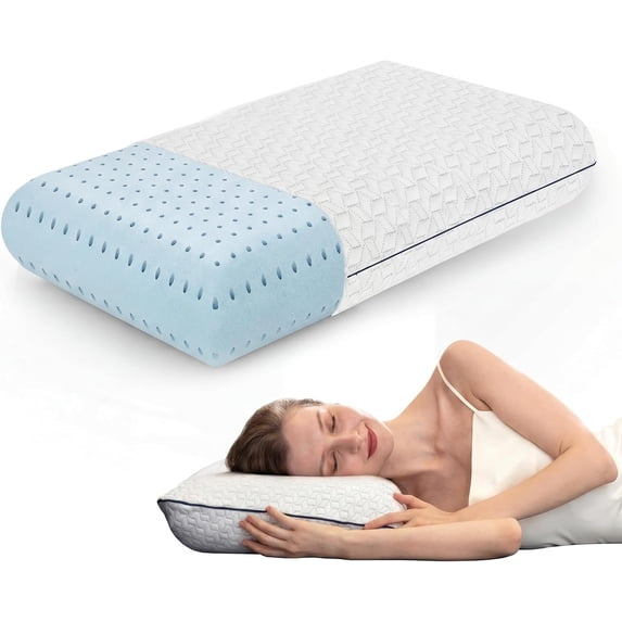 Queen Memory Foam Pillow with Cooling Gel Infusion Firm Support Orthopedic Design Removable Bamboo Viscose Cover