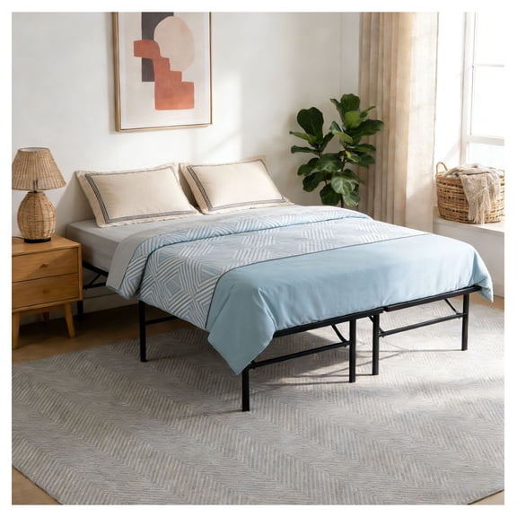 Queen Metal Bed Frame 14 Inch High - Folding Platform Bed - Heavy Duty Steel Slat - Box Spring Replacement - Easy Assembly - Under Bed Storage