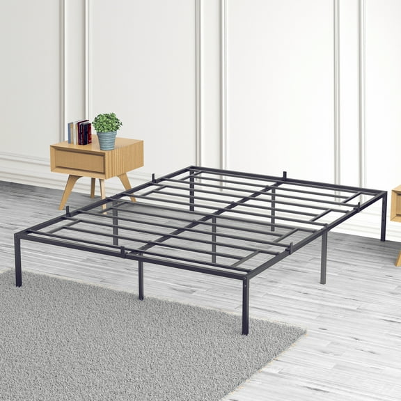 Queen Metal Bed Frame, No Box Spring Needed/Reinforced Steel Structure with Heavy Duty Metal Slats/Easy to Assemble/Under, 12.8inch Storege Space/Anti Mattress Sliding/Noise Free