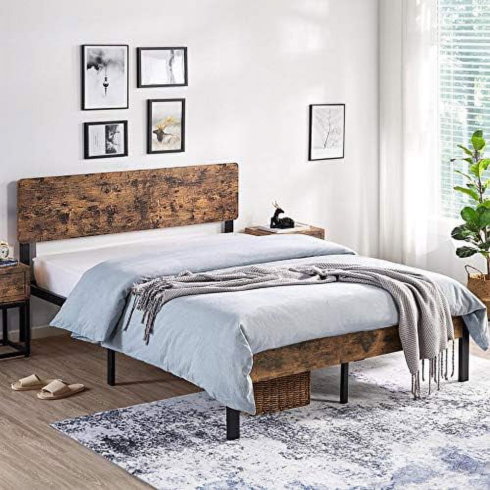 Queen Metal Bed Frame With Wooden Headboard Mattress Foundation