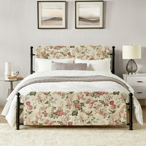 Queen Metal Platform Bed Frame Washable Blush Upholstered Slipcover with Headboard Footboard Under Bed Storage Space,Black