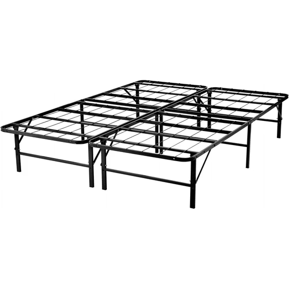 ASINMAK Queen Metal Platform Folding Bed Frame 14 Inch High Queen Size Box Spring Replacement Heavy Duty Steel Slat Easy Assembly Under-Bed Storage,Black