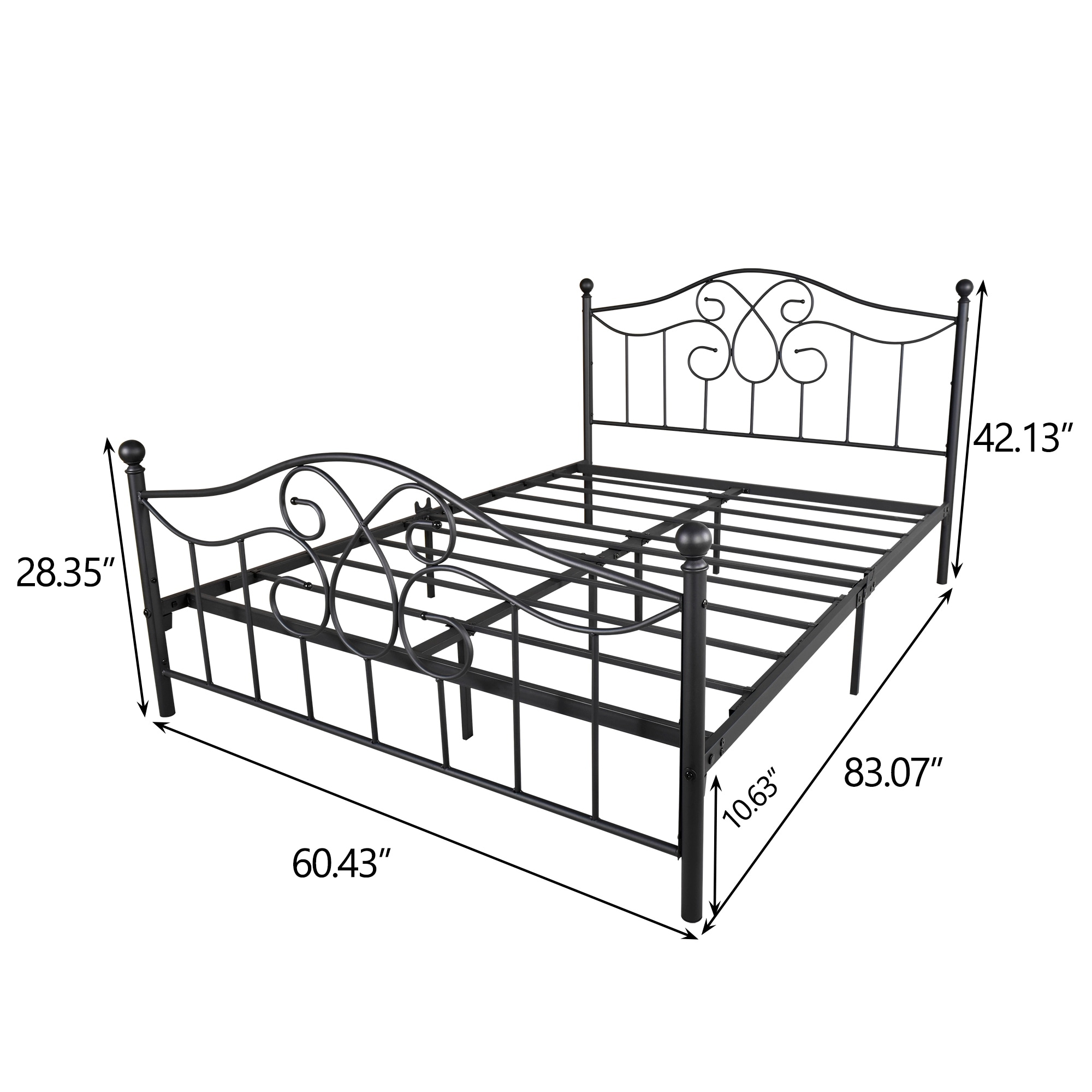 Queen Metal bed frame,No Box Spring Needed with Vintage Headboard and Footboard Premium Steel