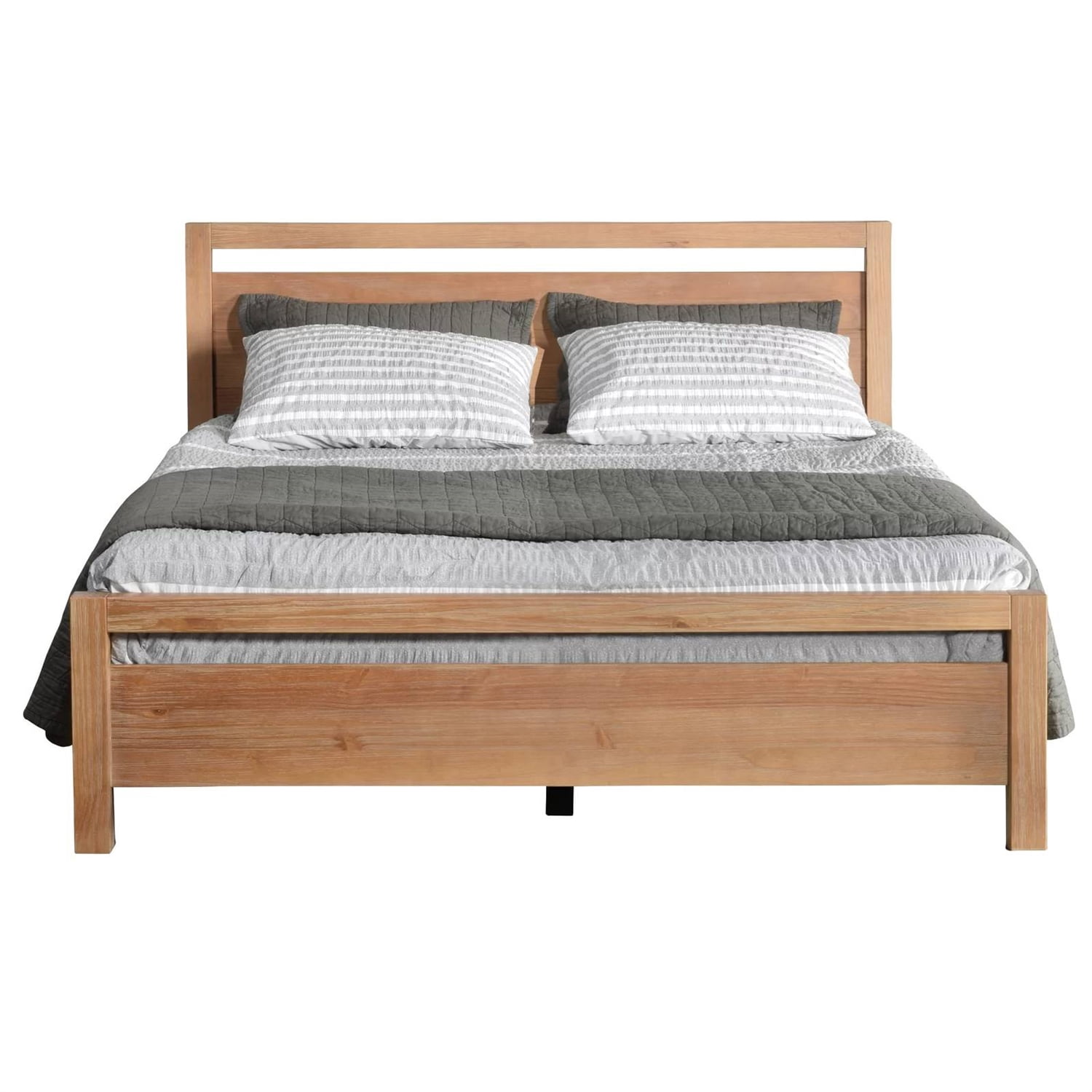 Queen Modern Farmhouse Solid Wood Platform Bed Frame with Headboard ...