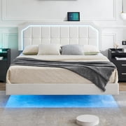 Queen Modern Floating Platform Bed Frame, Heavy Duty Metal Bed with RGB LED Lights and Adjustable Mark Resistant Headboard, 12" Under Bed Storage, Noise Free, No Box Spring Required, Easy Assembly