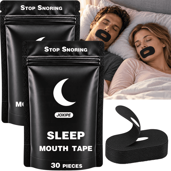 Mouth Tape for Sleeping - 60 Strips (1 Month Supply), Gentle Adhesion Black Strips, Snoring Relief & Nasal Breathing Aid for Yoga/Gym