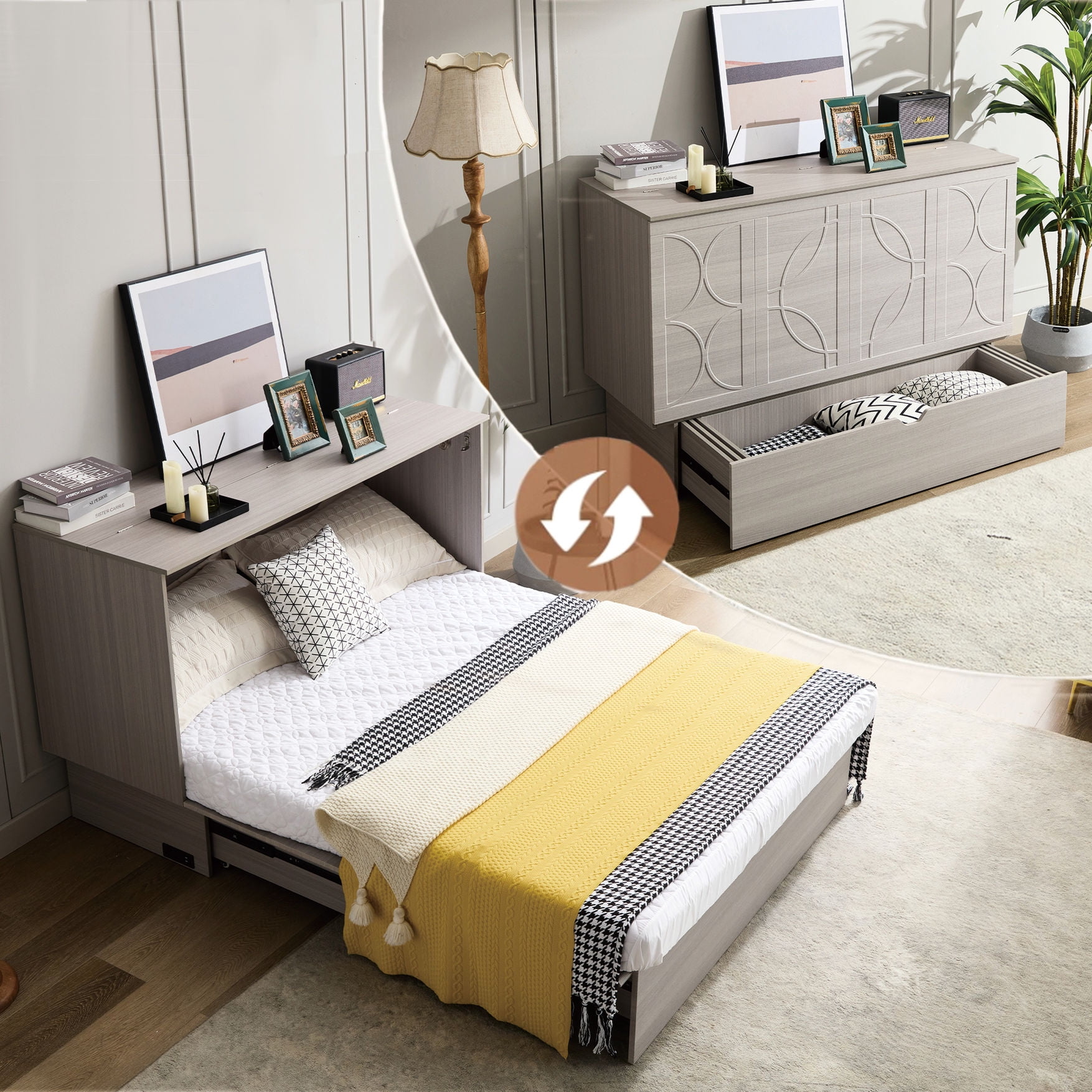 Queen Murphy Bed - Easy Assembly - Home Setup - Fits 1 - 2 People ...