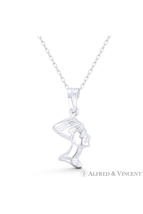 Queen Nefertiti Pharaoh's Great Royal Wife Egyptian Charm 26x13mm (1x0.5in) Pendant in .925 Sterling Silver