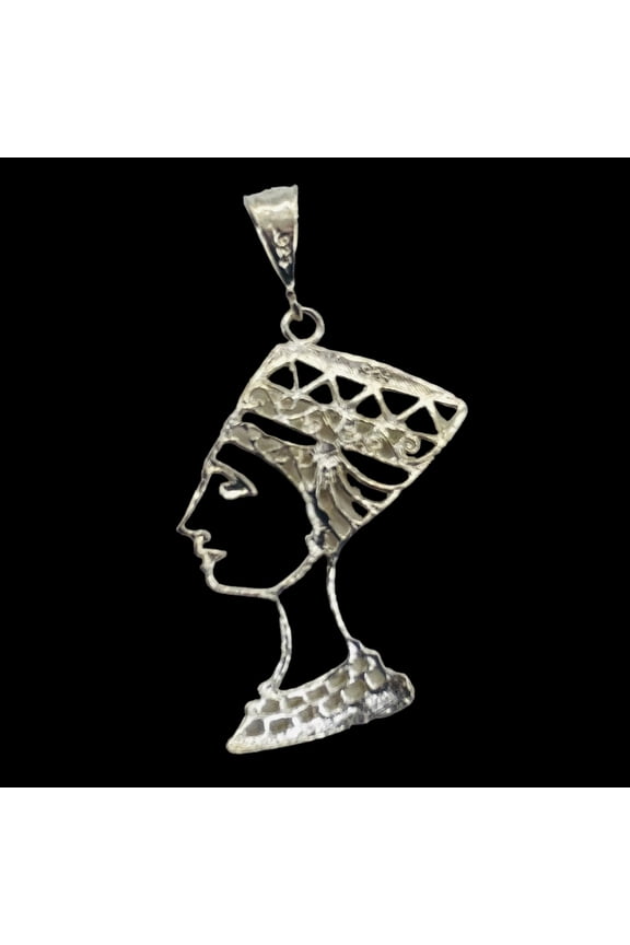 Queen Nefertiti Sterling Silver Image Pendant | 2" Long | Silver | 1 Pendant |