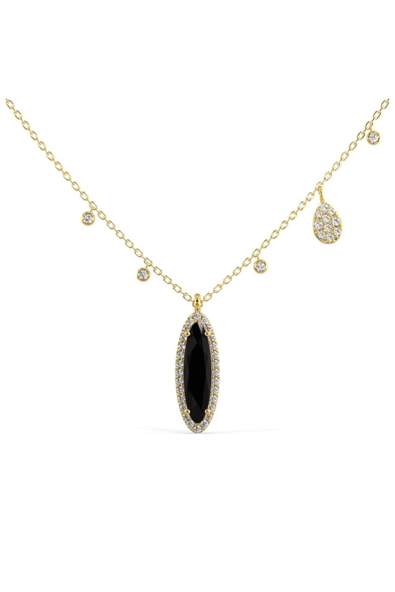 Queen of Black Diamond Necklace 18K Yellow Gold over 925 Sterling Silver | Everyday Jewelry for Women, Birthday Gift for Her