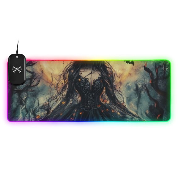 Queen Of Halloween Wireless Charging RGB Gaming Mouse Pad Large Keyboard Mat Rubber Base 13 Light Modes