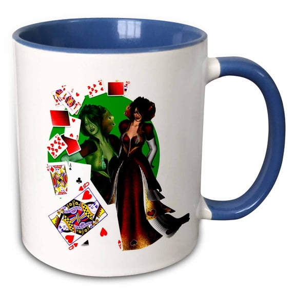 3drose, Queen of Heart Card Magic, 11oz Two-tone Blue Mug