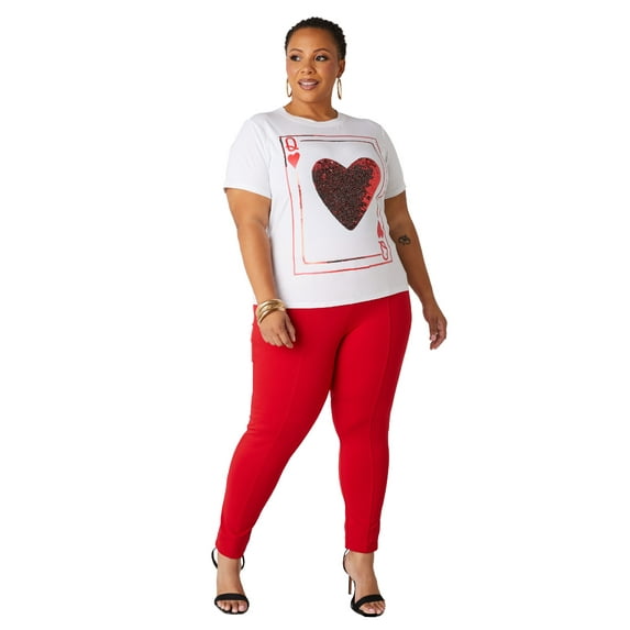 Ashley Stewart Queen Of Hearts Graphic Tee, White, Size 10/12