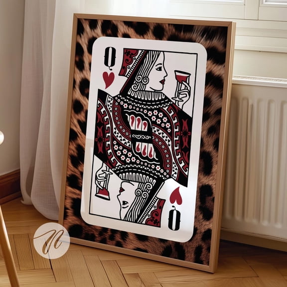 Queen Of Hearts Leo.Pard Print, Retro Bar Cart Decor UNFRAMED PAPER POSTER, Home Decor, Vintage Gift, Living Room Dercor