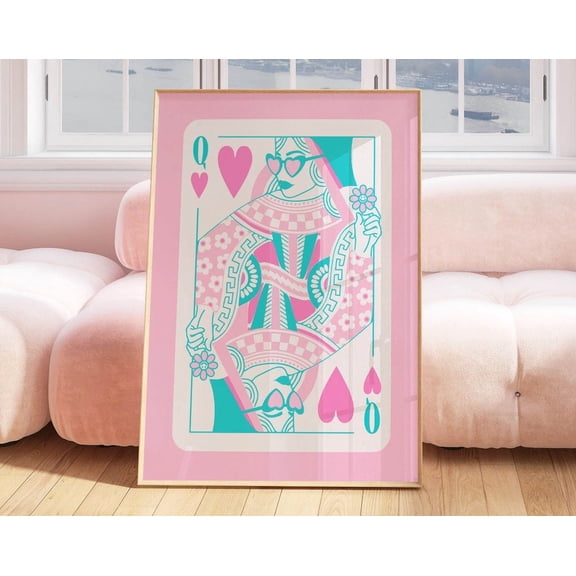 Queen Of Hearts Retro Pink Teal Preppy Teen Girls Wall Art, Unframed Paper Poster 8x10in