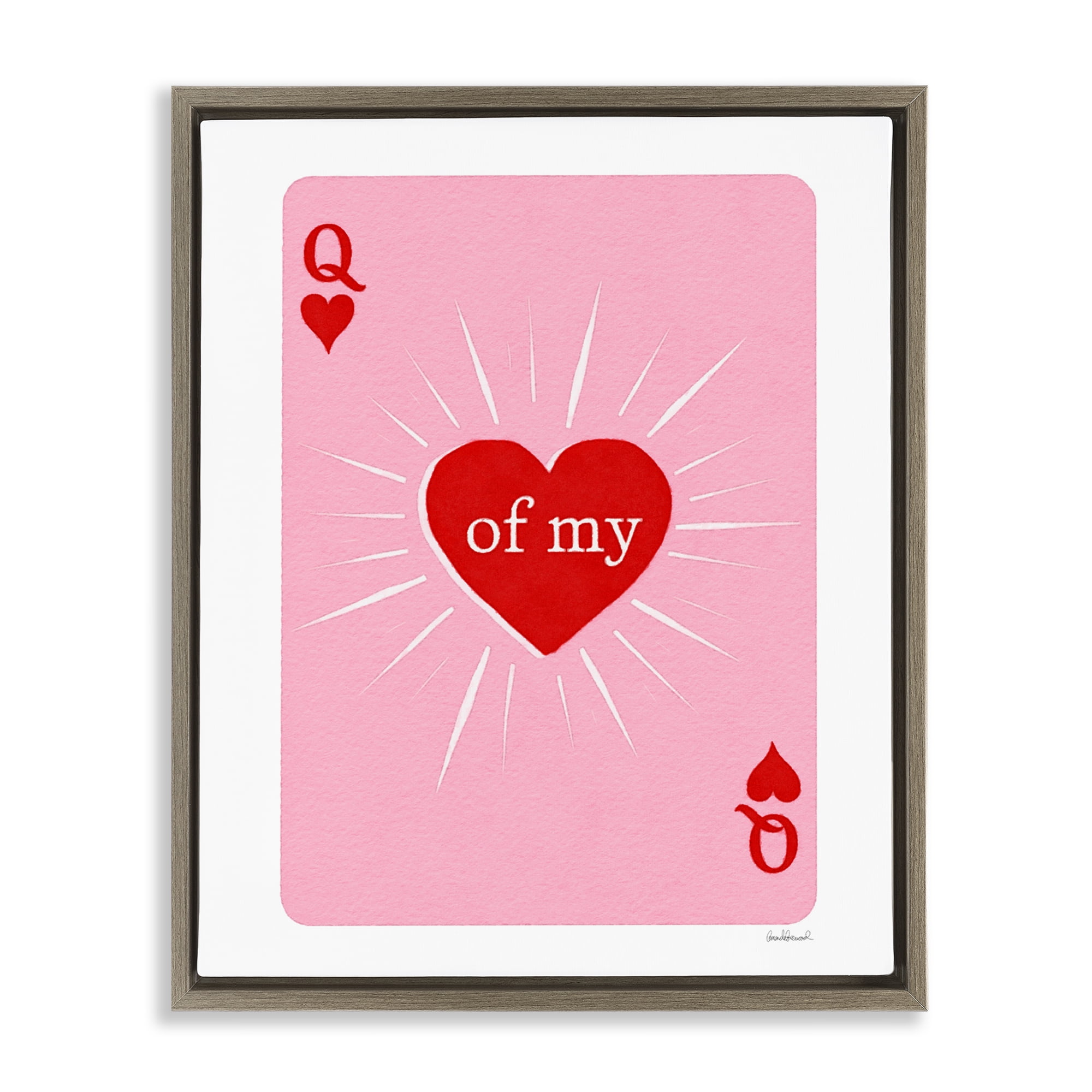 Queen Of My Heart Card Brown Framed Floater Canvas Wall Art, design by Amanda Greenwood