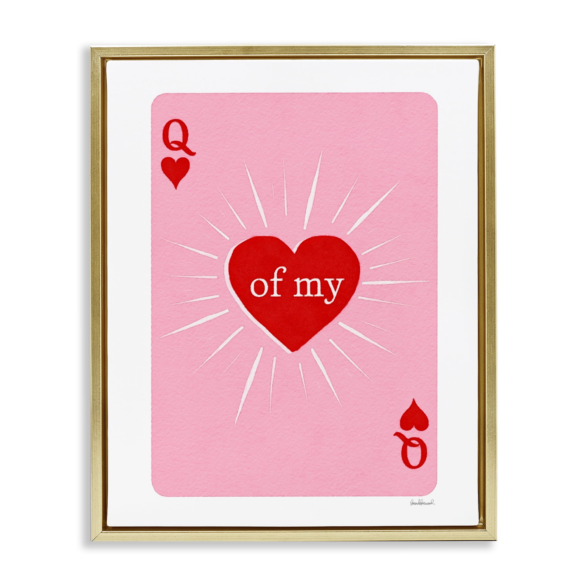 Queen Of My Heart Card Gold Framed Floater Canvas Wall Art, design by Amanda Greenwood