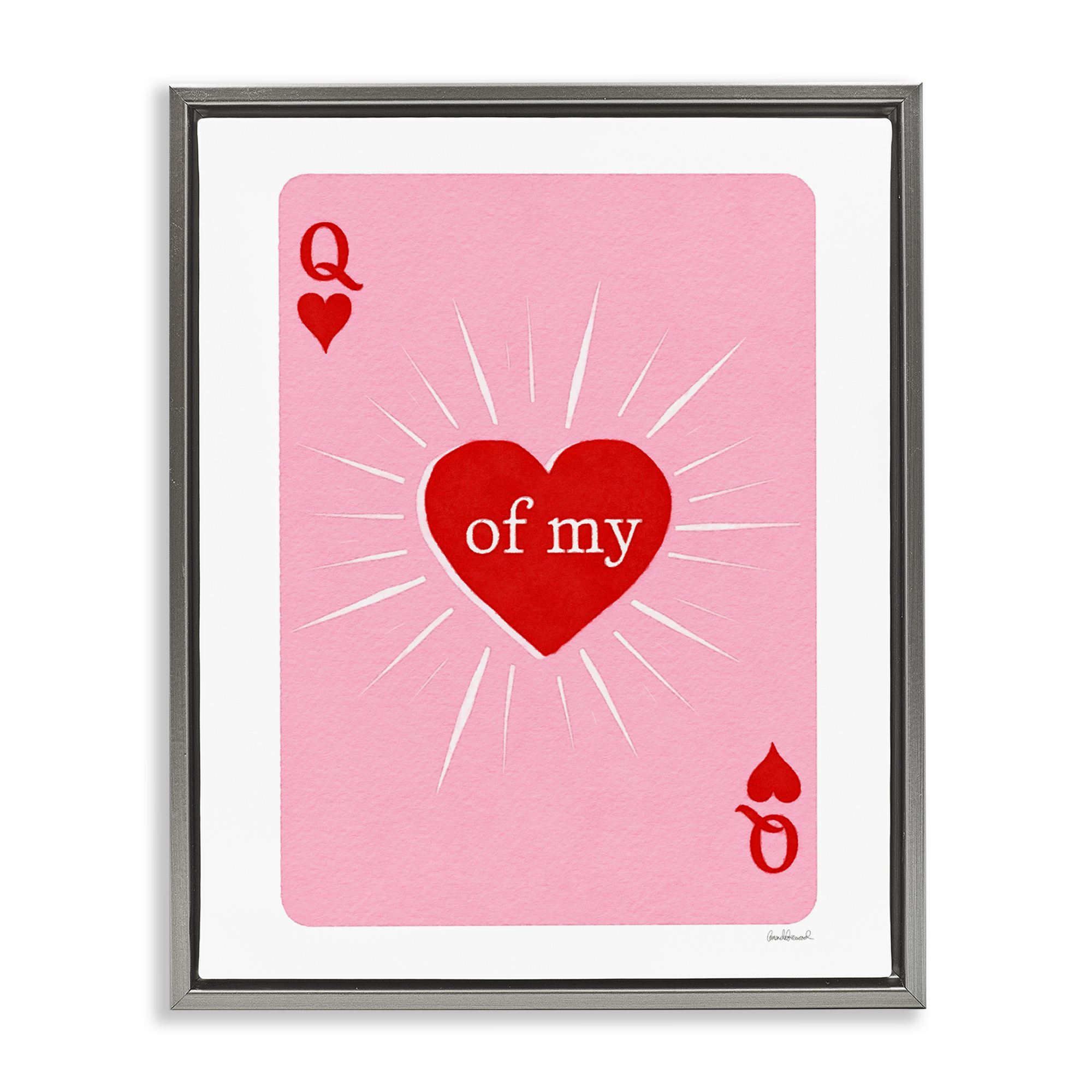 Queen Of My Heart Card Gray Framed Floater Canvas Wall Art, design by Amanda Greenwood