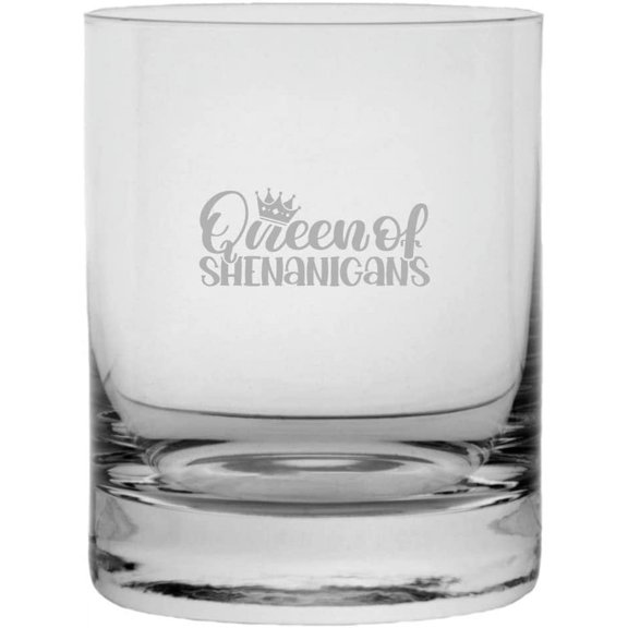 Queen Of Shenanigans St Patrick's Day Etched 10.25oz Crystal Rocks Whisky Glass
