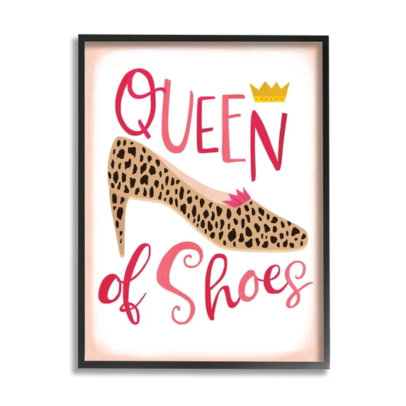 Queen Of Shoes Leopard Pattern Beauty & Fashion Graphic Art Black Framed Art Print Wall Art