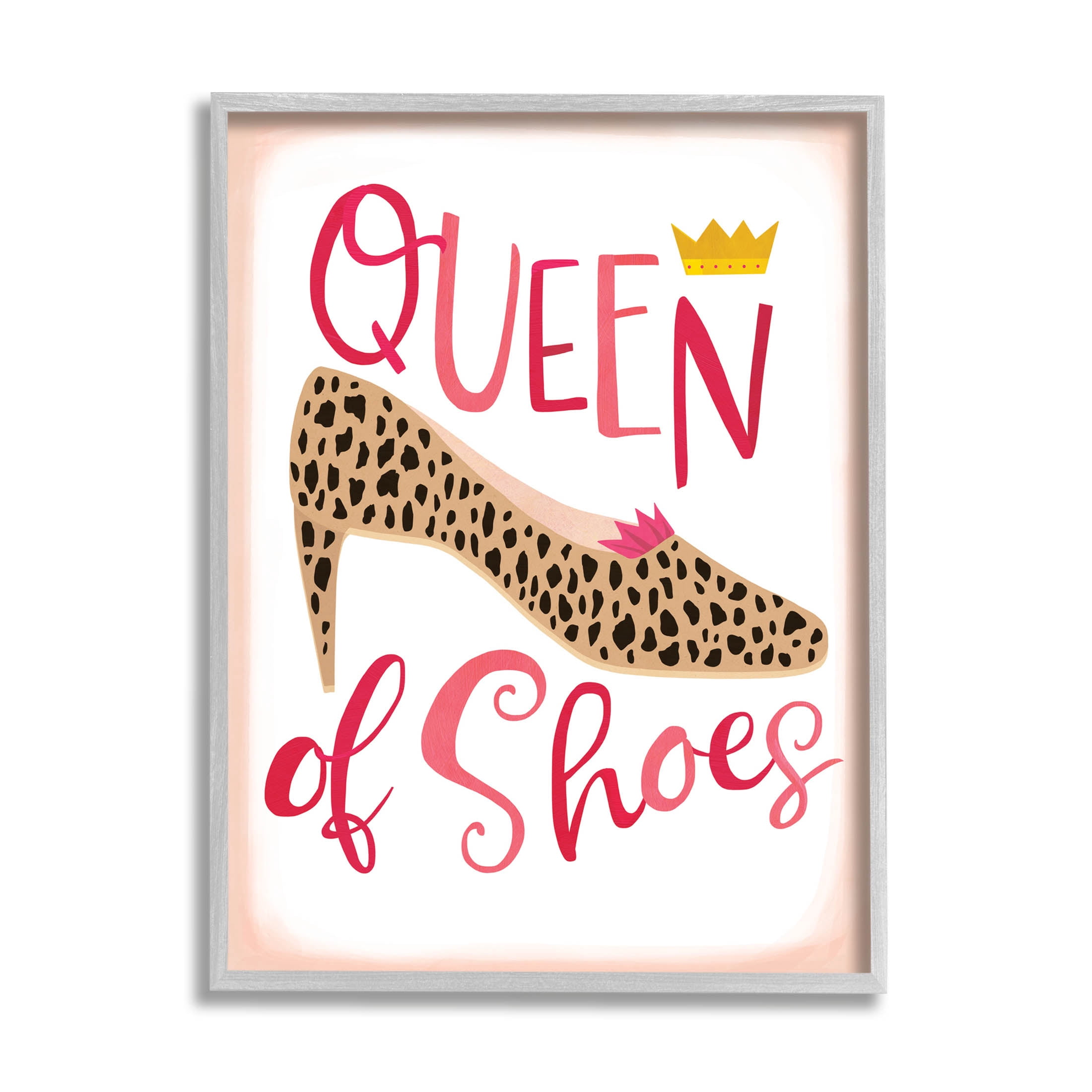 Queen Of Shoes Leopard Pattern Beauty & Fashion Graphic Art Gray Framed Art Print Wall Art