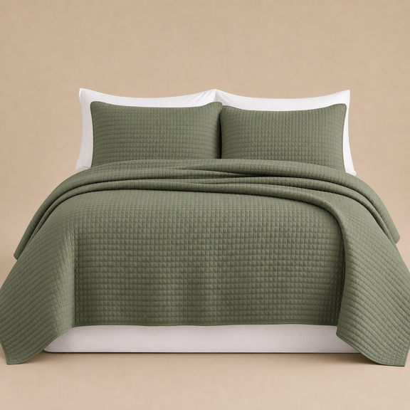 Queen Olive Green Quilt Bedding Set 3-Piece All Season Use
