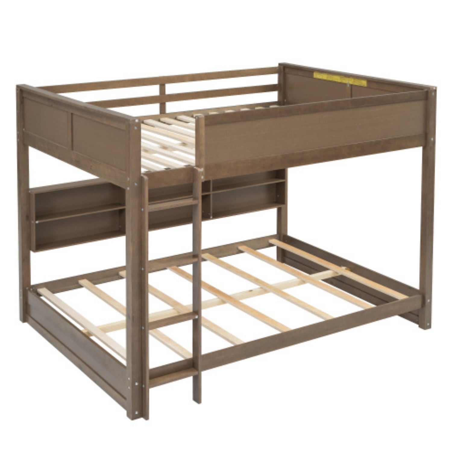Queen Over Queen Bunk Bed with Storage Cabinets & USB Ports, Solid Wood Loft Bed with Guardrails, Space Saving Bed for Bedroom, Natural