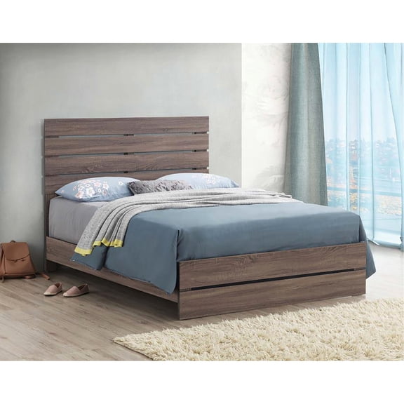 Queen Panel Bed With Rustic Headboard - Transforms Bedroom Slatted And Fits Styles