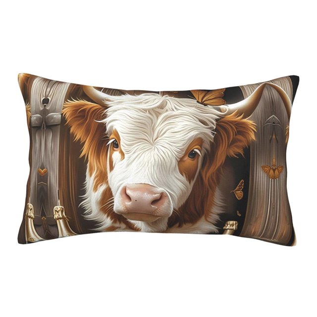 Queen Pillow Cases Standard Size Rustic Cow Butterflies Champagne