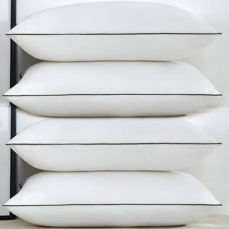 Queen Pillows 4 Pack Polyester Fiber Pillows - Family Value Set with Hypoallergenic Fill & Breathable Cover,Cool-Touch, Machine Washable for Bedroom/Guest Room/College Dorm