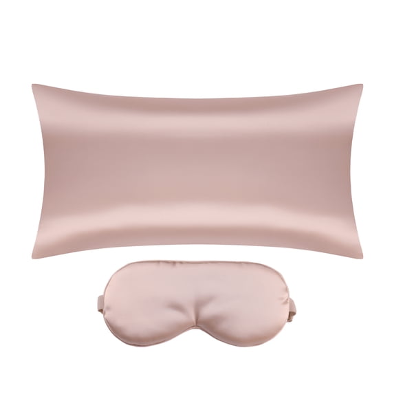 REGALWOVEN Satin Pillowcase Hidden Zipper with Sleep Eye Mask Queen Pink