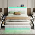 thumbnail image 1 of Queen Platform Bed Frame with 4 Drawers Storage and Headboard, Pu Leather Upholstered LED Bed Frame with 2 USB Charging Station & Wood Slat Support,White, 1 of 9