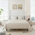 thumbnail image 1 of Queen Platform Bed Frame, 54" High Headboard Bed Tall Upholstered Bed with Sturdy Wood Slat Support, No Box Spring Required, Easy Assembly, White, 1 of 8