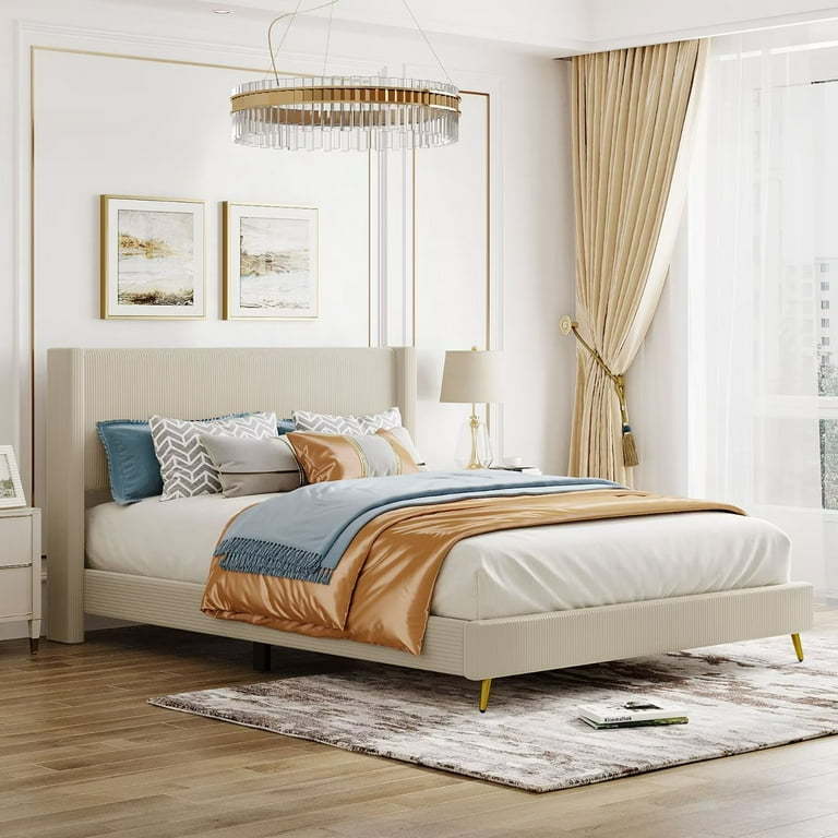 Simple Modern Upholstered Bed - Cream