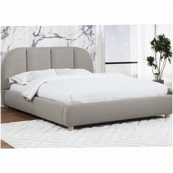 Modern Low Profile Platform Bed, Queen Upholstered Bed Frame with Burlap Headboard, Tool-Free Assembly, No Box Spring Required in Light Tan