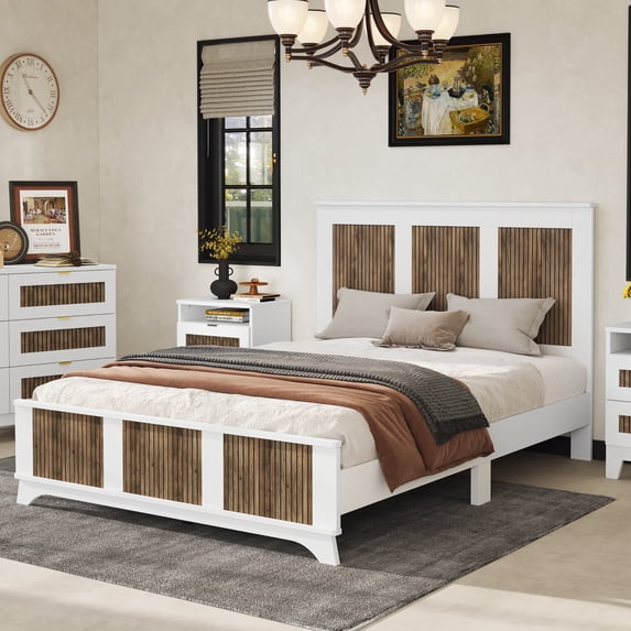 Queen Platform Bed Frame with Headboard & Footboard,Modern Wood Queen Size Bed Frame with Wood Slats Support,82.68"x61.81"x46.85",White