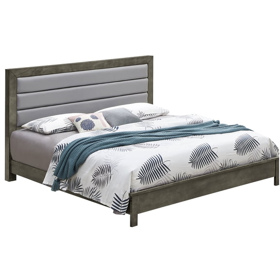 Queen Platform Bed Frame with Headboard, Gray Modern Design, Sturdy Build, Easy Assembly