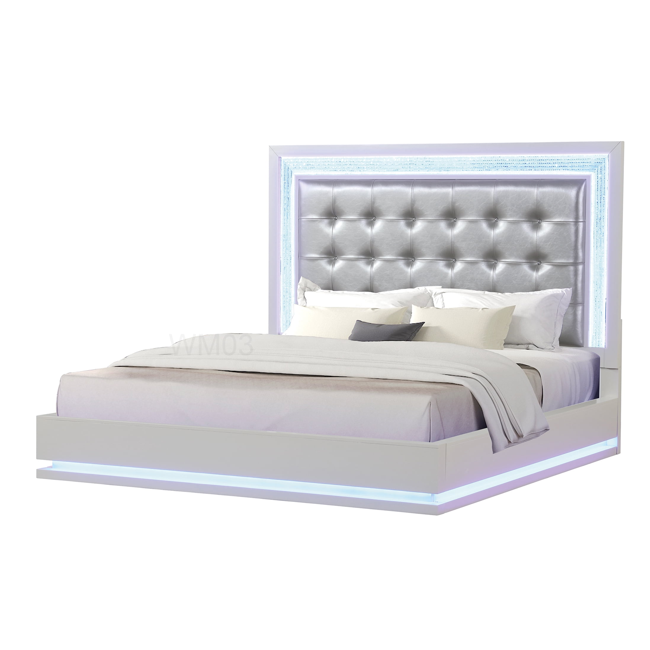 Queen Platform Bed Frame with LED Headboard, Velvet Upholstered Bed ...