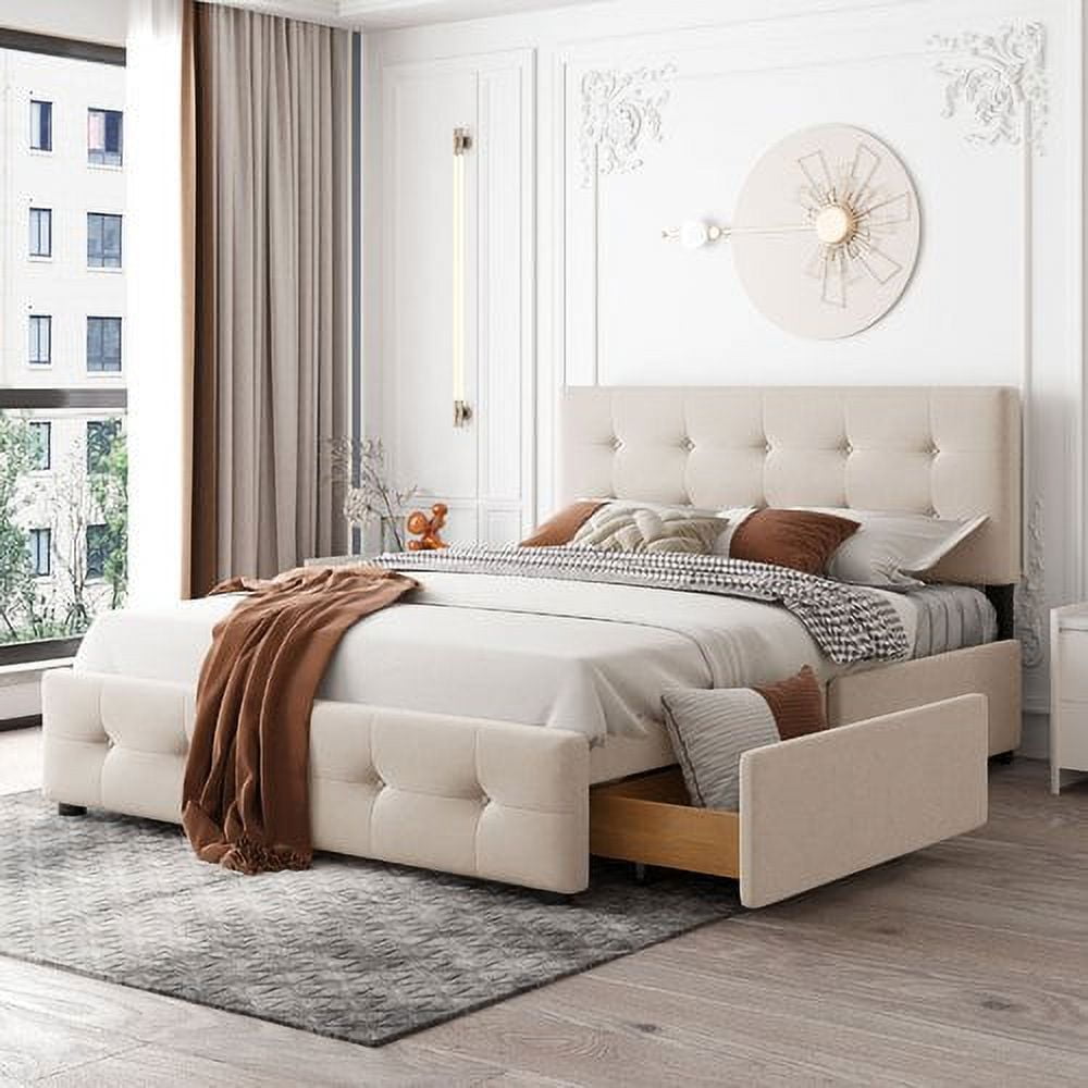 Beige bed frame with storage discount